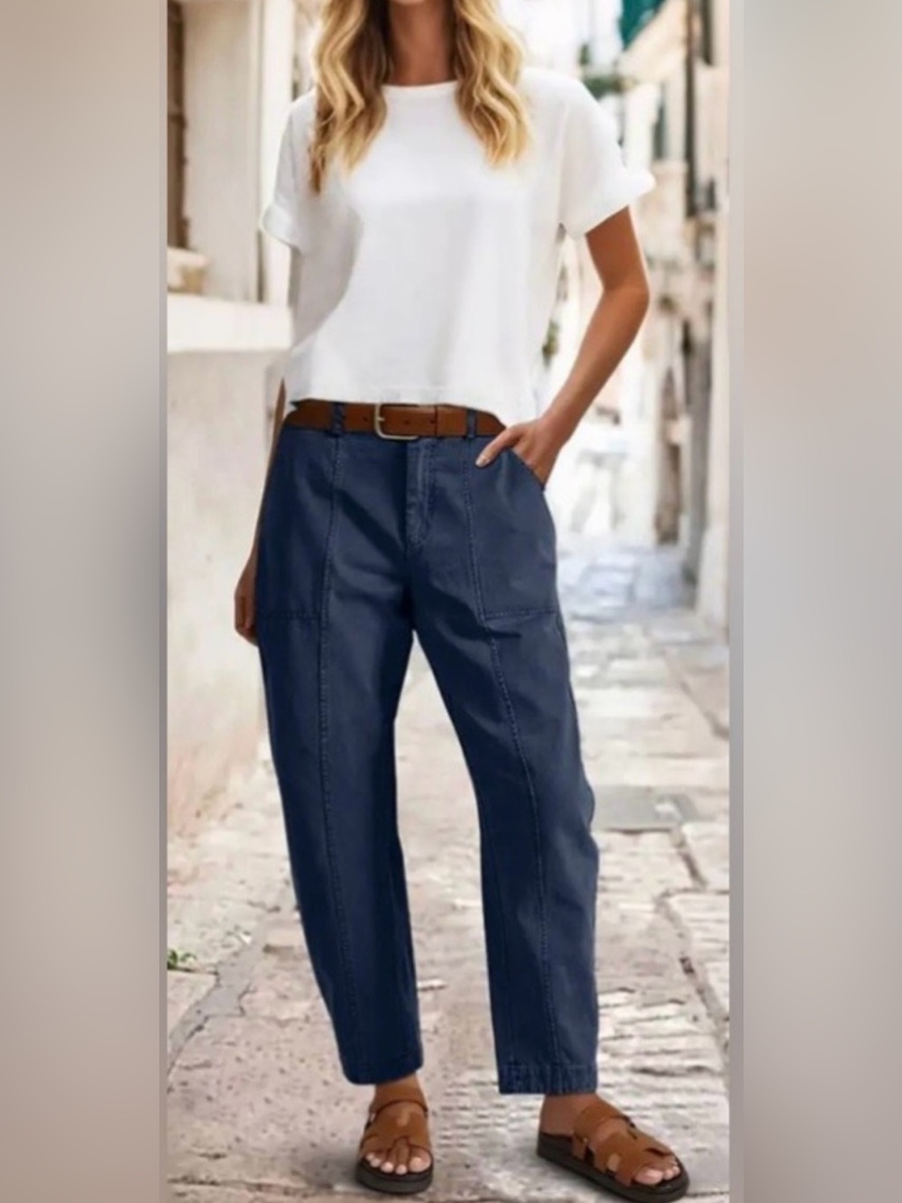 Flamingals NWOT High Rise Barrel Leg Crop Pants Navy Size XS
